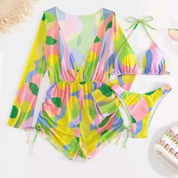 ABAFIP Women's Floral 3 Piece Bikini Set with Cover-up