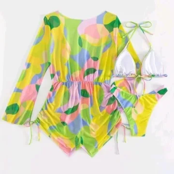 ABAFIP Women's Floral 3 Piece Bikini Set with Cover-up