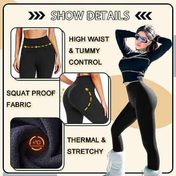 FULLSOFT Fleece Lined Leggings Women Tummy Control High Waisted Workout Winter Warm Soft Yoga Pants(Black,Large-X-Large)