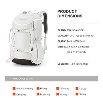Lightweight MOUNTAINTOP Small Hiking Backpack 28L for Women, Travel Daypack