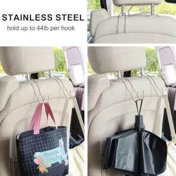 Convenient Headrest Hooks for Purses and Bags, 4 Pack