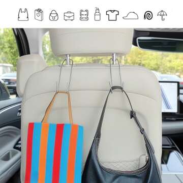 Convenient Headrest Hooks for Purses and Bags, 4 Pack