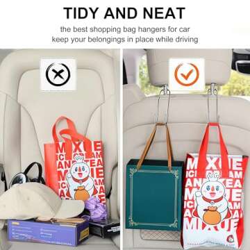 Convenient Headrest Hooks for Purses and Bags, 4 Pack