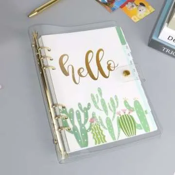 Clear A5 Binder Gold 6 Ring Budget Binders Loose Leaf Folders Refillable Soft PVC Notebook Shell Protector Binding Accessories Supplies (Gold A5 Binder)