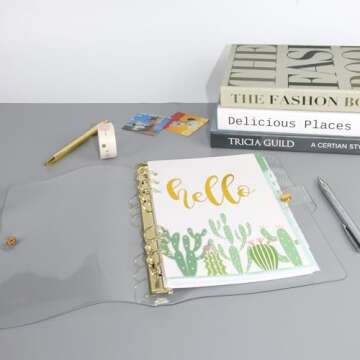 Clear A5 Binder Gold 6 Ring Budget Binders Loose Leaf Folders Refillable Soft PVC Notebook Shell Protector Binding Accessories Supplies (Gold A5 Binder)