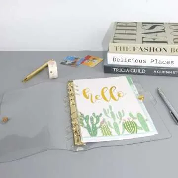 Clear A5 Binder Gold 6 Ring Budget Binders Loose Leaf Folders Refillable Soft PVC Notebook Shell Protector Binding Accessories Supplies (Gold A5 Binder)