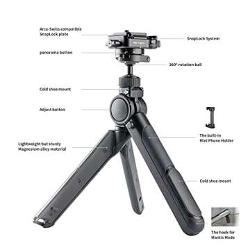 PGYTECH MANTISPOD PRO Mini Camera & Cell Phone Tripod Stand Magnesium Alloy Small Travel Flexible Vlogging Tripod | DSLR Accessories Pocket Video Vlogger Desktop Shooting Selfie Tripod Mount