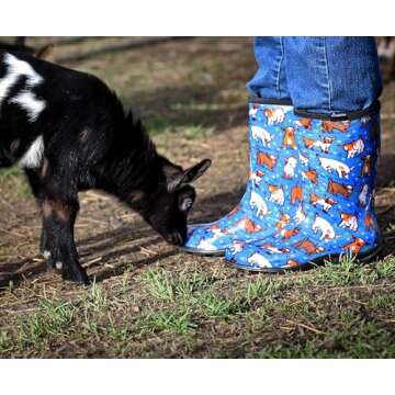 Sloggers Waterproof Garden Rain Boots for Women - Cute Mid-Calf Mud & Muck Boots with Premium Comfort Support Insole, (Goats Sky Blue), (Size 8)