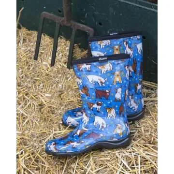 Sloggers Waterproof Garden Rain Boots for Women - Cute Mid-Calf Mud & Muck Boots with Premium Comfort Support Insole, (Goats Sky Blue), (Size 8)
