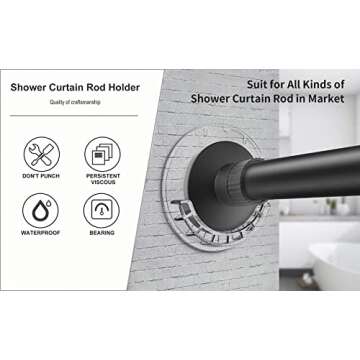 LADYMOON Adhesive Shower Curtain Rod Holder No Drilling,Set of 4,Max Load 60 lbs,Heat Resistant and ...