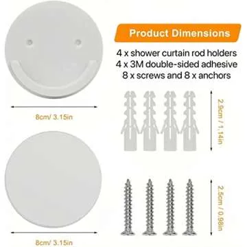 LADYMOON Adhesive Shower Curtain Rod Holder No Drilling,Set of 4,Max Load 60 lbs,Heat Resistant and Waterproof,Wall Mount Retainer of Shower Rods for Bathroom(Shower Curtain Rod Not Included)