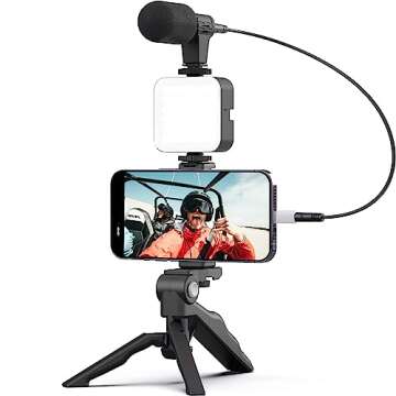 Acuvar Vlogging Kit with Light and Microphone Pistol Grip Tripod |Studio LED Light, Professional Mini Portable Tripod Grip for Vlogging, TikTok, YouTube Videos | for Smart Phones, Cameras