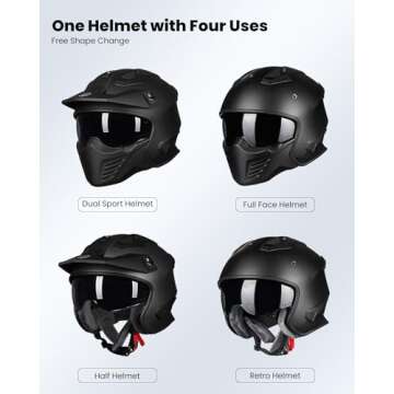 ILM Open Face Motorcycle 3/4 Half Helmet for Dirt Bike Moped ATV UTV Motocross Cruiser Scooter DOT Model 726X (Matte Black,L)