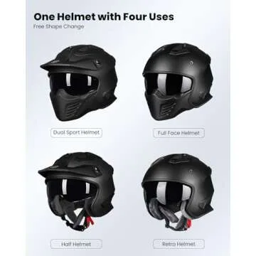 ILM Open Face Motorcycle 3/4 Half Helmet for Dirt Bike Moped ATV UTV Motocross Cruiser Scooter DOT Model 726X (Matte Black,L)