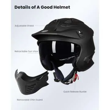 ILM Open Face Motorcycle 3/4 Half Helmet for Dirt Bike Moped ATV UTV Motocross Cruiser Scooter DOT Model 726X (Matte Black,L)