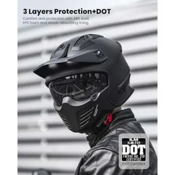 ILM Open Face Motorcycle 3/4 Half Helmet for Dirt Bike Moped ATV UTV Motocross Cruiser Scooter DOT Model 726X (Matte Black,L)