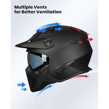 ILM Open Face Motorcycle 3/4 Half Helmet for Dirt Bike Moped ATV UTV Motocross Cruiser Scooter DOT Model 726X (Matte Black,L)