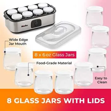Mueller Yogurt Maker, Greek Yogurt Machine with 8 Glass Jars/Lids, One Touch Display: Perfect for Organic, Sweetened, Flavored, Plain, or Sugar Free Options for Baby, Kids, & Parfaits
