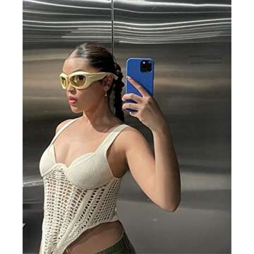 GIFIORE Wrap Around Sunglasses for Women Men Fashion Y2k Oversized Futuristic Oval Glasses Trendy Shades (Beige Frame/Yellow Lens)