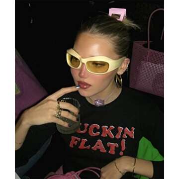 GIFIORE Wrap Around Sunglasses for Women Men Fashion Y2k Oversized Futuristic Oval Glasses Trendy Shades (Beige Frame/Yellow Lens)