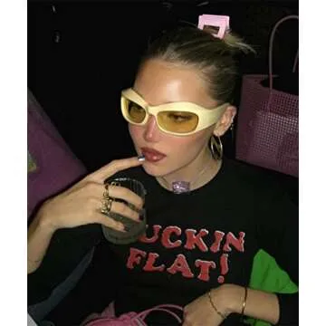 GIFIORE Wrap Around Sunglasses for Women Men Fashion Y2k Oversized Futuristic Oval Glasses Trendy Shades (Beige Frame/Yellow Lens)