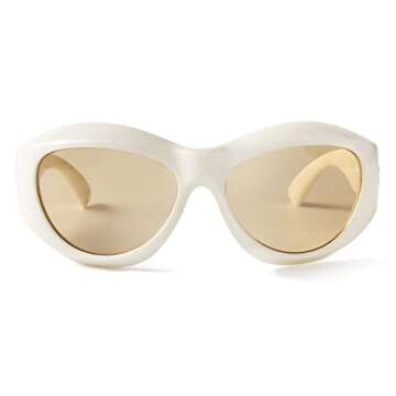 GIFIORE Wrap Around Sunglasses for Women Men Fashion Y2k Oversized Futuristic Oval Glasses Trendy Shades (Beige Frame/Yellow Lens)