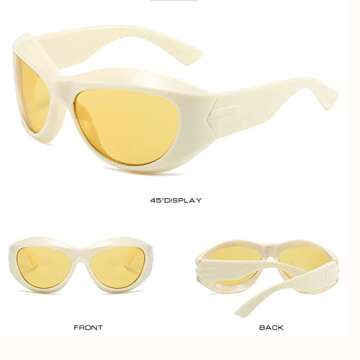 GIFIORE Wrap Around Sunglasses for Women Men Fashion Y2k Oversized Futuristic Oval Glasses Trendy Shades (Beige Frame/Yellow Lens)