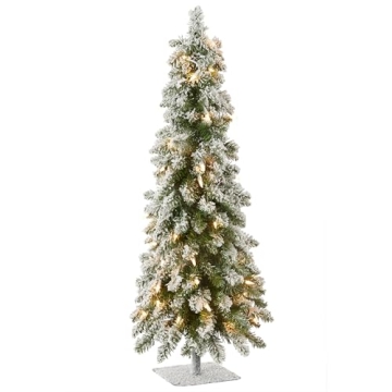 Pre-lit Mini Christmas Tree with Snowy Downswept Look - 3 ft
