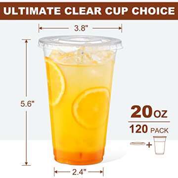 AOZITA 120 Sets - 20 oz Clear Plastic Cups with Lids, Disposable Cups With Straw Slot Lids for Cold ...