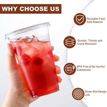 AOZITA 120 Sets - 20 oz Clear Plastic Cups with Lids, Disposable Cups With Straw Slot Lids for Cold Drinks, Milkshake, Smoothie, Iced Coffee and TO-GO Drinkings