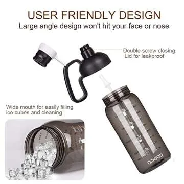 Opard Half Gallon Water Bottle with Time Marker, 64oz Motivational Water Jug Large Sports Water Bottle with Straw Handle BPA Free for Gym Fitness (Black)