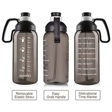 Opard Half Gallon Water Bottle with Time Marker, 64oz Motivational Water Jug Large Sports Water Bottle with Straw Handle BPA Free for Gym Fitness (Black)