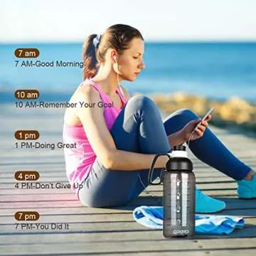 Opard Half Gallon Water Bottle with Time Marker, 64oz Motivational Water Jug Large Sports Water Bottle with Straw Handle BPA Free for Gym Fitness (Black)