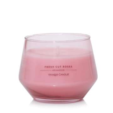 Yankee Candle Studio Medium Candle, Fresh Cut Roses, Pink Candle, 10 oz: Long-Lasting, Essential-Oil Scented Soy Wax Blend Candle | 40-65 Hours of Burning Time, 10 oz, Home Décor