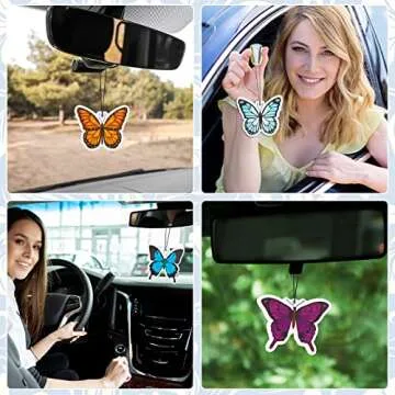 12 Pack Car Air Fresheners Butterfly Summer Flower Hanging for Women Girls Cute Air Freshener for Cars Mirror (Butterfly)