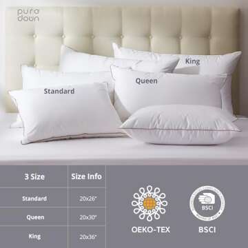 puredown® Made in USA Soft Fluffy Medium Firm Hotel Pillow, 100% Cotton Cover, Luxury Bed Pillows Queen Size Set of 2 for Back, Stomach or Side Sleeper.