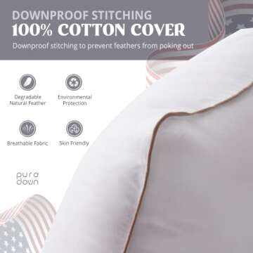 puredown® Made in USA Soft Fluffy Medium Firm Hotel Pillow, 100% Cotton Cover, Luxury Bed Pillows Queen Size Set of 2 for Back, Stomach or Side Sleeper.