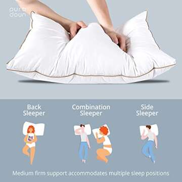 puredown® Made in USA Soft Fluffy Medium Firm Hotel Pillow, 100% Cotton Cover, Luxury Bed Pillows Queen Size Set of 2 for Back, Stomach or Side Sleeper.