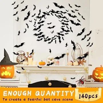 Realistic 3D Black Bat Stickers Halloween Decorations 140PCS