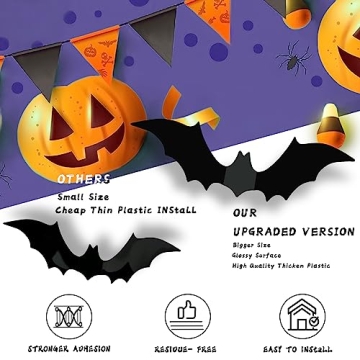 Realistic 3D Black Bat Stickers Halloween Decorations 140PCS