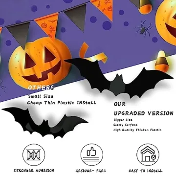 Realistic 3D Black Bat Stickers Halloween Decorations 140PCS
