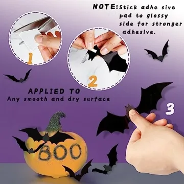 Realistic 3D Black Bat Stickers Halloween Decorations 140PCS