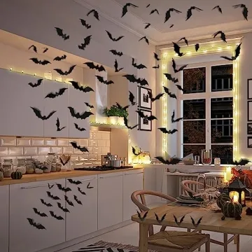 Realistic 3D Black Bat Stickers Halloween Decorations 140PCS
