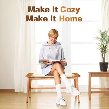 Fancyarn Woven Bench, 32" L FAS Grade Solid Oak Wood Dining Bench w/Rustic Design, Hand Woven Enterway Bench, Breathable Surface, Firm Mortise & Tenon Structure, Small Bench for Dining Room/Bedroom