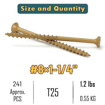WELLOCKS Deck Screws 1-1/4", Wood Screws #8×1-1/4", Tan 236 PCS, Superior Rust Resistant, Epoxy Coa...