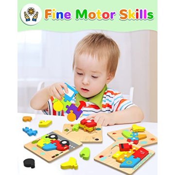 Yetonamr Wooden Toddler Puzzles - 6 Educational Vehicle Toys