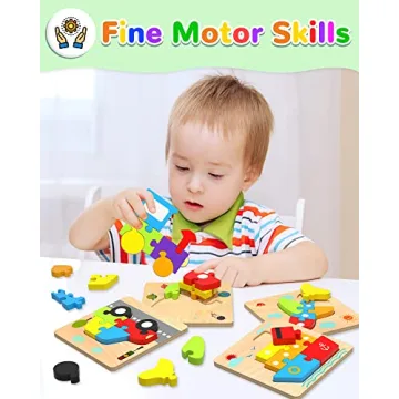Yetonamr Wooden Toddler Puzzles - 6 Educational Vehicle Toys