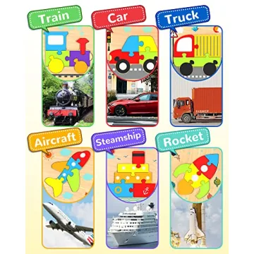 Yetonamr Wooden Toddler Puzzles - 6 Educational Vehicle Toys
