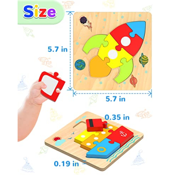 Yetonamr Wooden Toddler Puzzles - 6 Educational Vehicle Toys