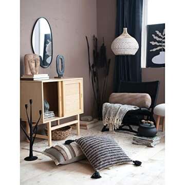 Bloomingville Decorative Terra-Cotta Lid and Driftwood Handle Container, 10" L x 10" W x 6" H, Black (AH2175)